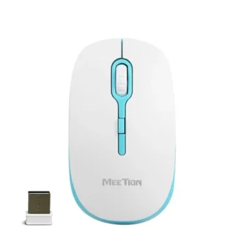Meetion R547 White + Blue Wireless Optical Mouse (2.4GHz Wireless, White, Blue)